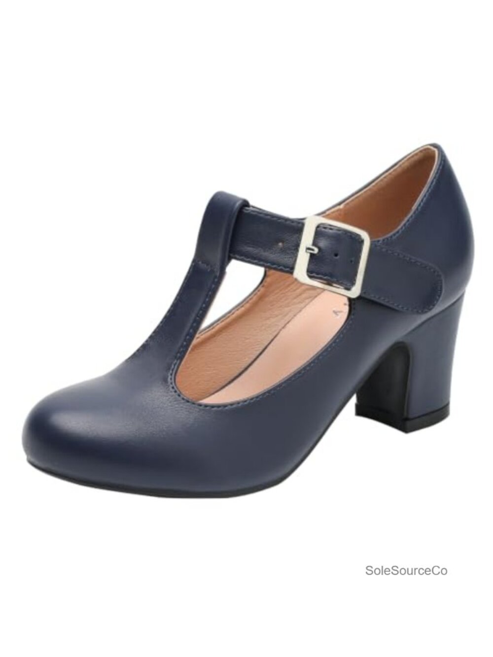 T-Strap Mary Jane Pumps Low Block Chunky Heels Closed Round Toe Ankle Strap